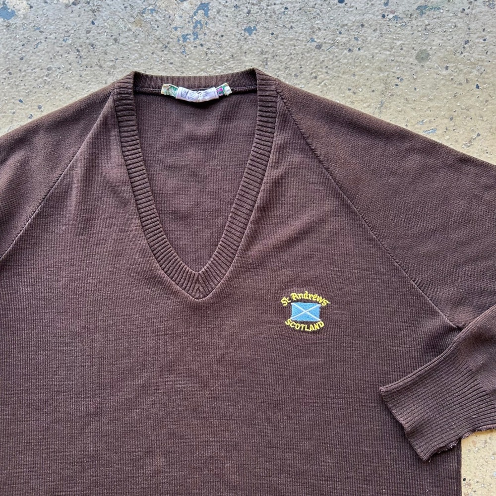Vintage  St Andrews Scotland Golf V-Neck Sweater Brown Mens XL 22x27